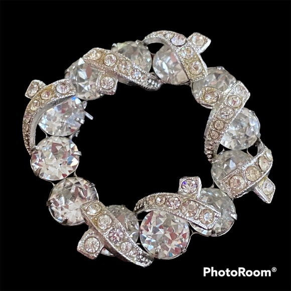 🌹🌹VINTAGE EISENBERG SWAROVSKI ROUND CLEAR CRYSTAL CIRCLE BROOCH - Picture 1 of 12